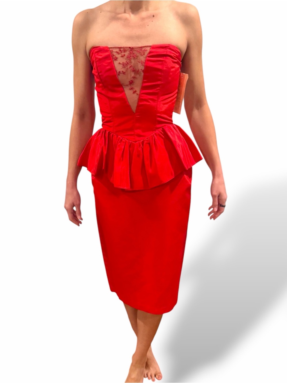 Vintage 80s Red Satin Climax David Howard Peplum Dress CRC Hollywood Archive
